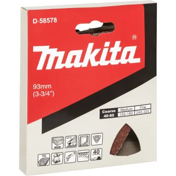 Makita trikampis šlifavimo popierius medienai ir metalui K40, 93 mm, 10 vnt.