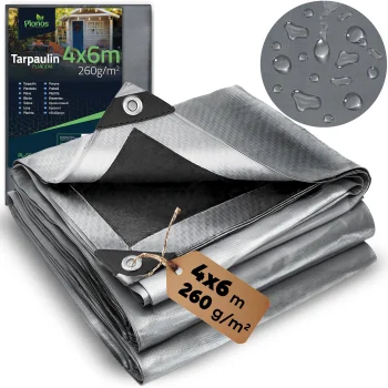 Plonos PL-501 Tarpaulin 600 x 400 cm, 260 g/m2, Silver/Black