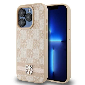 Dkny iPhone 15 Pro Case Checkered Mono Pattern & Printed Stripes, Pink