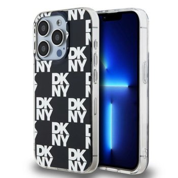 DKNY dėklas iPhone 15 Pro telefonui IML Checkered Mono Pattern, juodas