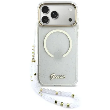 Guess IML Glitters Script Strap MagSafe Phone Case Cover iPhone 17 Pro Max - Clear