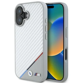 BMW M Carbon Tricolor Line MagSafe dėklas, skirtas iPhone 16, pilkas