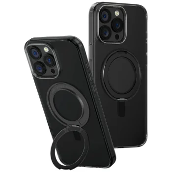 Uniq Swivix dėklas su 360 sukama kojele, skirtas iPhone 16 Pro Max, juodas
