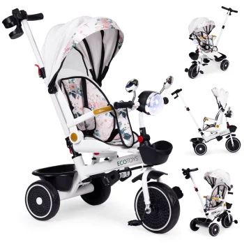 Triratukas vaikams Ecotoys 131975 su apsukama kėdute, gėlėtas