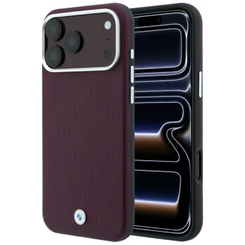 BMW Sign Deboss Quilted Metal Logo dėklas iPhone 18 Pro / 17 Pro su MagSafe, bordo
