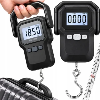 Skaitmeninės pakabinamos svarstyklės bagažui ir žvejybai LCD 50 kg / 10 g su 160 cm ruletė
