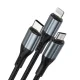 BWOO X274 3-in-1 įkrovimo laidas USB į USB-C, Lightning ir Micro USB 3A, juodas