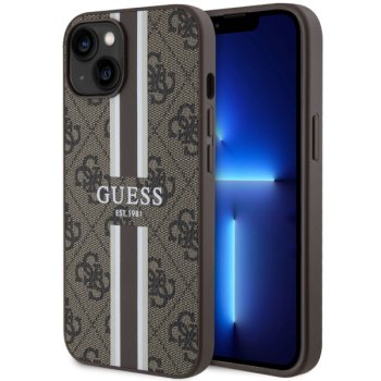 Guess iPhone 14 Case 4G Printed Stripes MagSafe, Brown