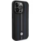 BMW Leather Stamp Blue Line dėklas telefonui iPhone 15 Pro Max 6.7\", Black