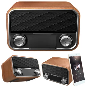 Nešiojamas retro radijas ir Bluetooth garsiakalbis AUX, rudas