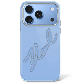 Karl Lagerfeld IML Big Signature Resin Metal Frame dėklas iPhone 17/18 Pro Max, mėlynas