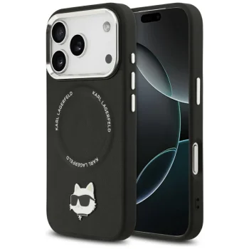 Karl Lagerfeld iPhone 17 Pro dėklas Choupette Pin MagSafe, juodas