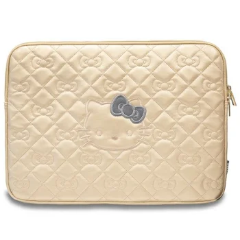 „Hello Kitty“ 14" nešiojamojo kompiuterio dėklas Zip PU Quilted Bows, auksinis
