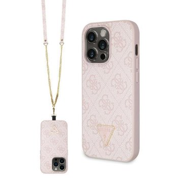 Guess dėklas iPhone 15 Pro telefonui Crossbody 4G Metal Logo, rožinis