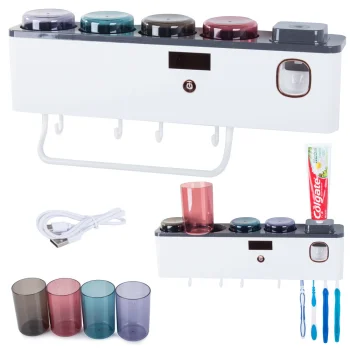 Dantų šepetėlių organizatorius su UV sterilizatoriumi ir dozatoriumi