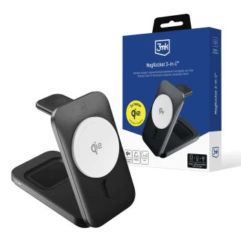 3mk MagRocket 3-in-1 15W Qi2 MPP MagSafe belaidis įkroviklis, juodas