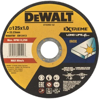 Pjovimo diskas DeWalt DT43902-QZ INOX, 125 x 1 x 22.23 mm