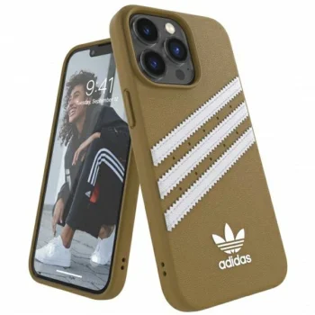Adidas iPhone 13 / 13 Pro dėklas OR Molded Case PU, béžinis ir auksinis