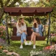 3-Seater Outdoor Garden Swing Steel Freestanding MultiGarden, Brown