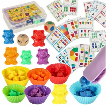 Edukacinis žaidimas meškiukai - Montessori rinkinys skaičiavimui ir spalvoms, 44 vnt.