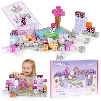 Multistore magnetiniai konstravimo blokeliai vaikams, 140 vnt., rožiniai