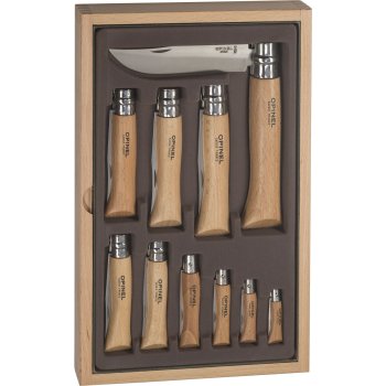 Opinel Traditional 10 dalių kišeninių peilių kolekcinis rinkinys medinėje dėžutėje