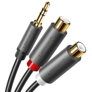 Ugreen garso adapteris, 3.5 mm kištukas į 2x RCA lizdą, 0.25 m, pilkas