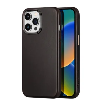 Dux Ducis Naples Phone Case Cover iPhone 14 Pro Max Leather Cover (MagSafe Compatible) Dark Brown
