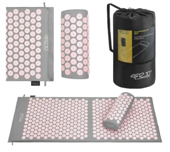 Akupresūrinis kilimėlis su pagalve 4Fizjo 433 XL, 110x42 cm, pilkas/rožinis