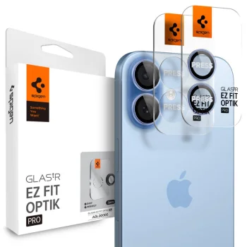 Spigen Optik Pro GLAS.TR EZ Fit Camera Lens Protector 2-Pack for iPhone 16 / 16 Plus / 17, Blue