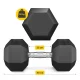 4Fizjo HEX Steel Dumbbell with Rubber Coating, 30 kg, Black