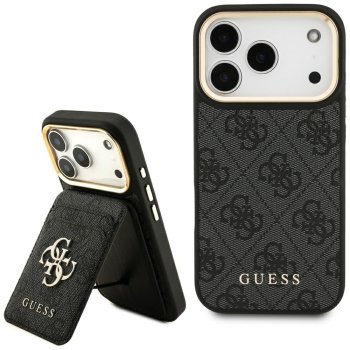 Guess 4G dėklas su MagSafe pinigine iPhone 17 Pro, juodas