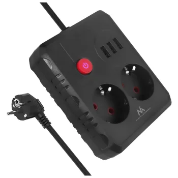 Ilgintuvas Maclean MCE388 B, 2 lizdai, 3x USB, 2500W, 3 m, juodas