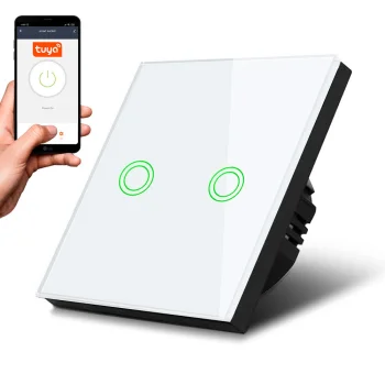 Maclean MCE714W Double Smart Touch Light Switch, Wi-Fi, Tuya, 86x86 mm, White