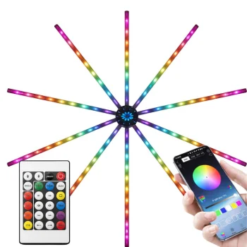 Dekoratyvinis LED šviestuvas Fejerverkas RGB, valdymas programėle ir pultu, USB