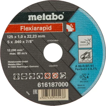 Metabo Flexiarapid Inox cutting disc 125x1.0x22.23 mm