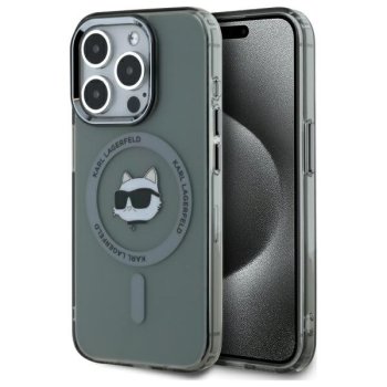 Karl Lagerfeld iPhone 15 Pro Case IML Metal Choupette Head MagSafe, Black