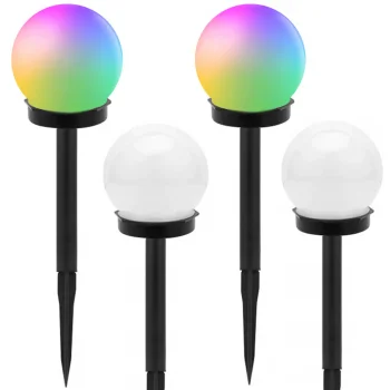 Sodo saulės energijos LED šviestuvai-rutuliai RGB 10 cm, 4 vnt.
