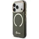 Guess IML Glitters Script Strap MagSafe dėklas iPhone 17 Pro, juodas