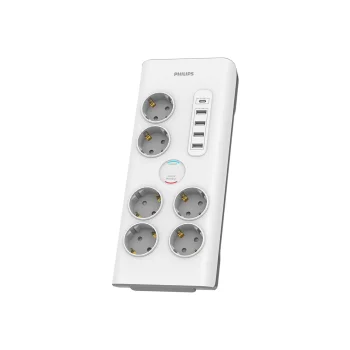 Philips SPN7060WA/58 viršįtampių apsaugos prailgintuvas 6 lizdai + 5xUSB 2m baltas