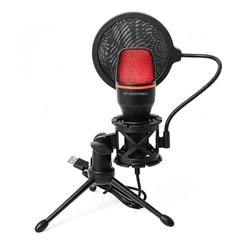 Wozinsky WM-W111 laidinis kondensatorinis žaidimų mikrofonas su stovu ir RGB apšvietimu, juodas