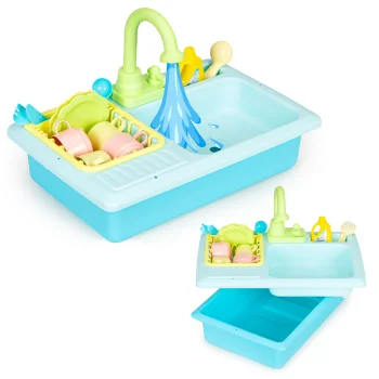 Kids play sink with working faucet and water, 12 accessories