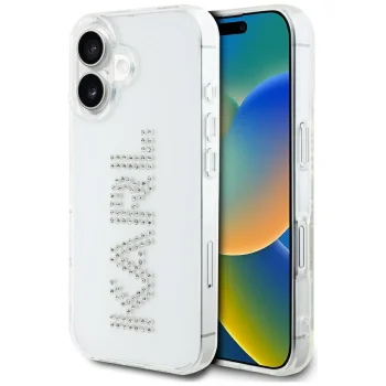 Karl Lagerfeld IML Rhinestones Logo dėklas, skirtas iPhone 16, skaidrus