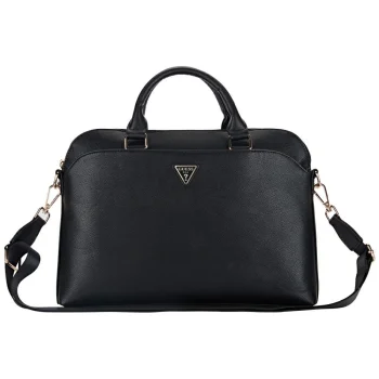 Guess Grained Zipper Pocket Triangle Logo 15" nešiojamojo kompiuterio krepšys, juodas