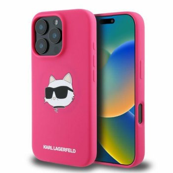 Karl Lagerfeld Silicone Choupette MagSafe Case for iPhone 16 Pro Max, Fuchsia