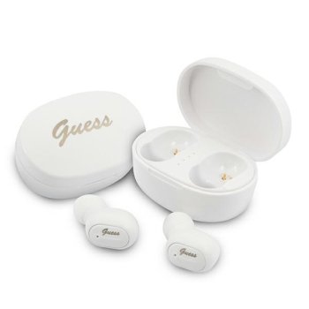 Belaidės ausinės Guess GUTWST30WHTWS su įkrovimo dėklu, baltos