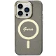 Guess dėklas iPhone 14 Pro Max telefonui IML Glitter Gold MagSafe, juodas