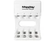 Maxday 704A2 AA/AAA baterijų įkroviklis su USB-C, 4 lizdai, baltas