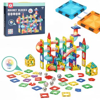 Multistore Magnetic Building Blocks with LED Marble Run, 105 Pieces