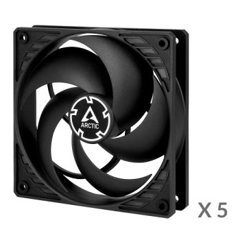 Arctic P12 korpuso ventiliatoriai, 120 mm, 3-pin, 5 vnt., juodi